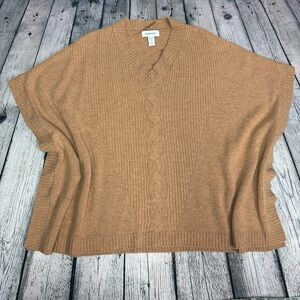 Nordstrom Camel Tan V-Neck Knit Sweater Poncho Wool Cashmere One Size Cozycore